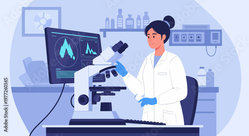 Female Scientist Examining Sample Through Microscope.