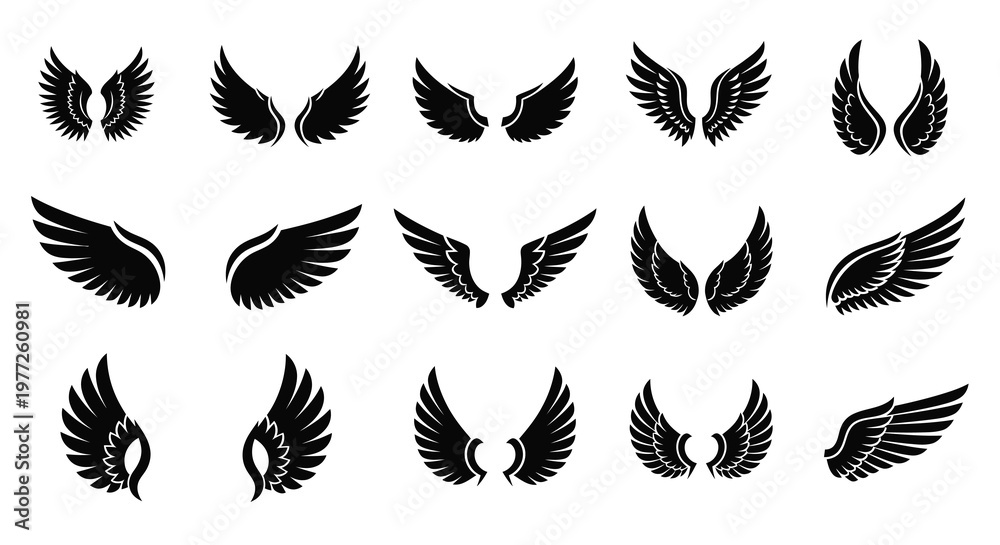 Obraz premium Collection of various black wing designs depicted in stark silhouette
