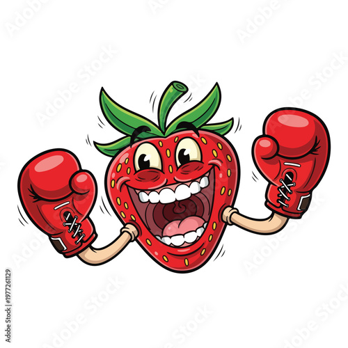 Strawberry with boxing gloves in action
