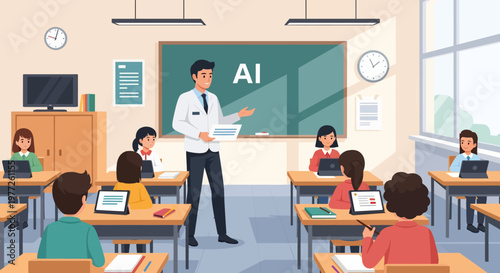 Teacher Explaining Artificial Intelligence to Students.