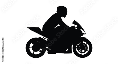 Motorcycle rider in dynamic pose captured as a striking black silhouette