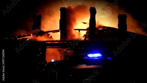 The house is on fire. A scary video of a burning dwelling.