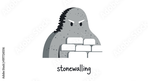 grey monster stonewalling, ignoring, refusal, rejection, vector illustration