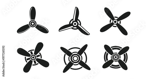 Variety of propeller designs displayed in a black graphic silhouette