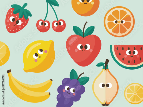 seamless pattern with fruits character