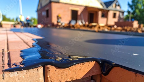Close-up view of sealing driveway with firefly residential construction site architectural detail outdoor setting macro perspective