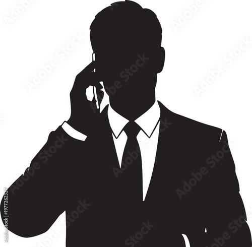Professional man engaged in a phone conversation with a formal appearance.