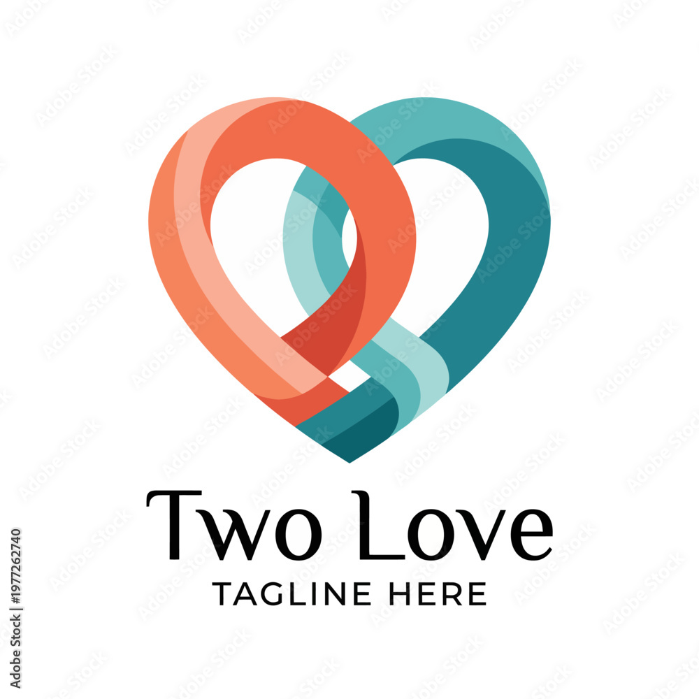 Fototapeta premium This logo portrays two interlinked hearts in complementary colors, symbolizing love, partnership, unity, and emotional connections, perfect for romantic themes or relationship branding.
