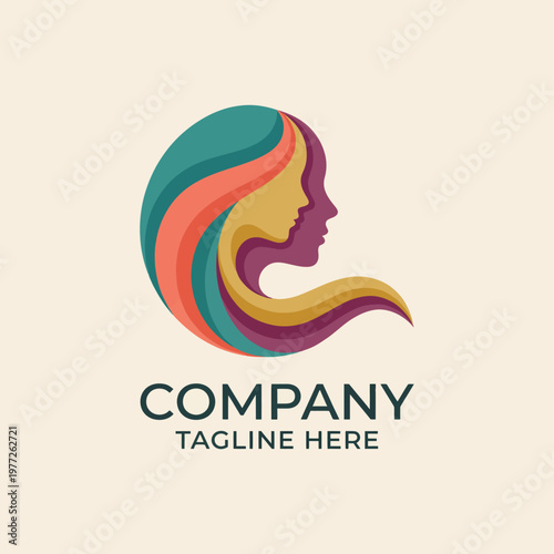 An artistic logo showcasing the dual profile of human faces, beautifully intertwined with vibrant colors, symbolizing connection, identity, and emotional bonding between individuals.