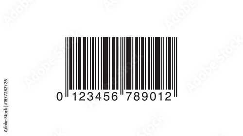 Barcode identification code with numbers 0123456789012 featuring scanner, scan, product with retail and commerce elements for business, technology