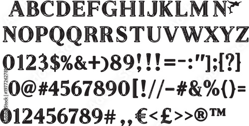 Classic typography sample showcasing uppercase letters, numbers, and special characters