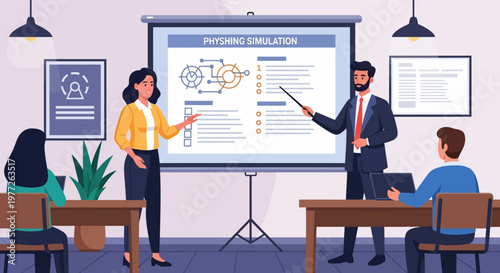 Business Professionals Presenting on Projector Screen.