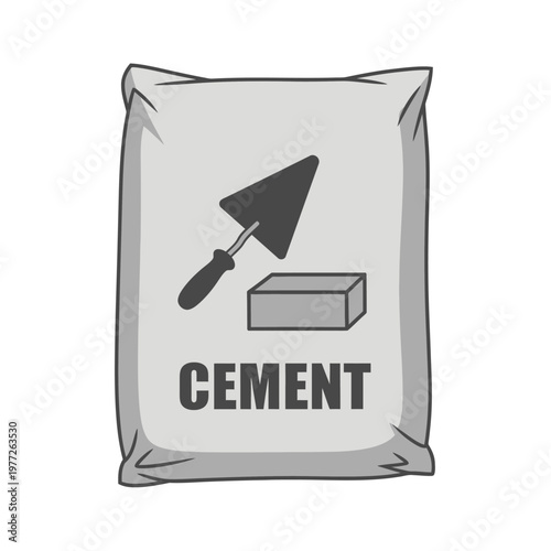 Cement bag with trowel and brick illustration monochrome style