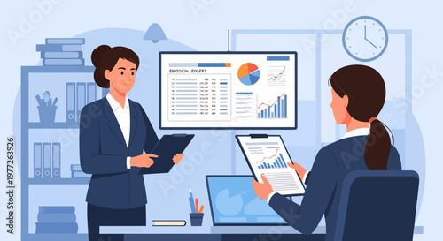 Business Women Reviewing Data on Screens.