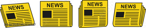 Newspaper Icon Set in Yellow Color Representing News Media, Journalism, Headlines, Information, and Press Publication Design Elements