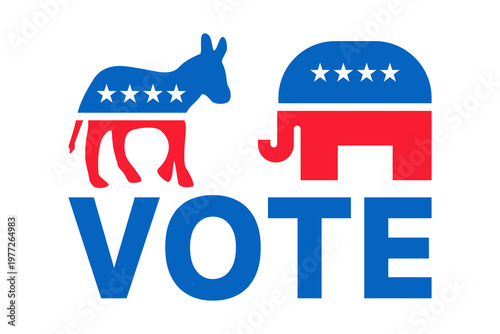USA Political Party Voting Symbols Republican Elephant and Democrat Donkey Vector Icons