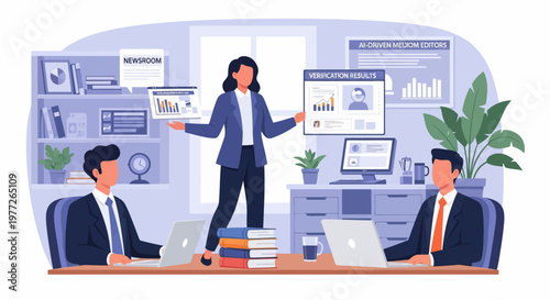 Businesswoman presenting to colleagues in office setting.