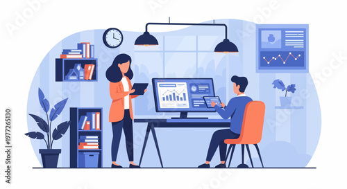 Colleagues Collaborating in Modern Office Environment.