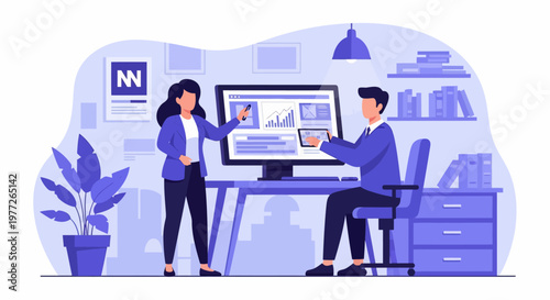 Colleagues Collaborating on Computer Project Together.