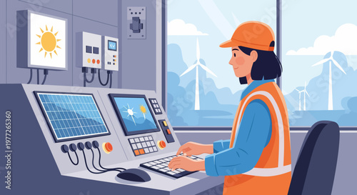 Engineer Monitoring Control Panel in Industrial Setting.