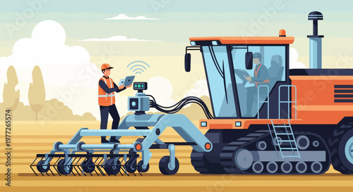 Farmer Operating Heavy Agricultural Machinery Equipment.