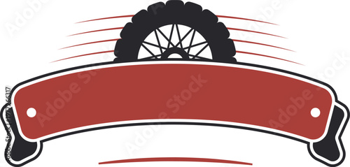 Motorcycle tire and banner creating a custom emblem