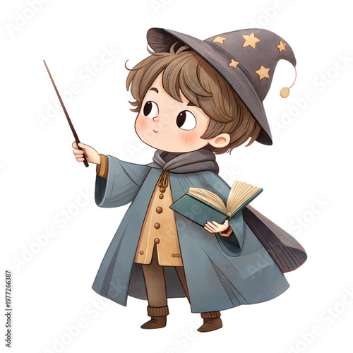 Bild auf Leinwand Charming watercolor young wizard student