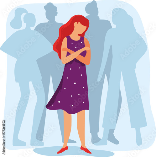 Woman feeling outsider among group of indifferent people