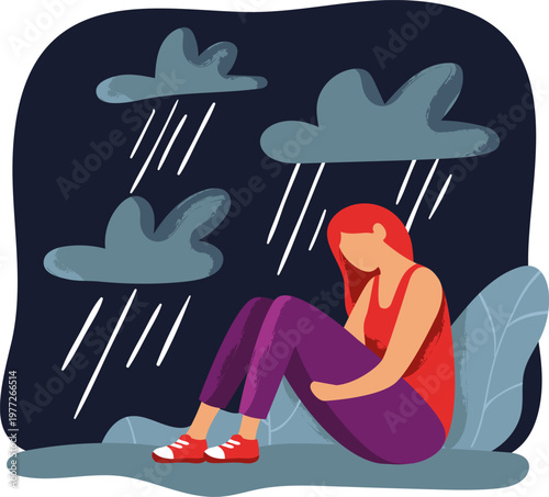 Woman experiencing sadness and depression in the rain