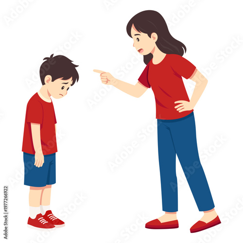 Mother Scolding Child While Pointing Finger At Sad Boy Showing Discipline And Parenting Situation