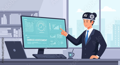 Man in Suit Pointing at Computer Screen.