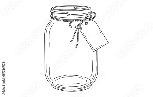 Title elegant sketch of a mason jar with twine and tag a rustic silhouette illustration description a detailed black and white sketch of a classic