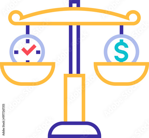Time and money balancing on a business scale icon