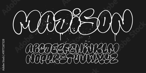 Graffiti bubble letters alphabet set hand drawn street font collection urban style typography for t shirt design print posters