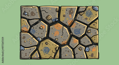 A stylized illustration of a stone wall with a cartoonish feel, suitable for use as a background or texture in graphic design projects.