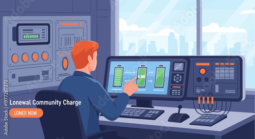 Man operating control room computer systems.