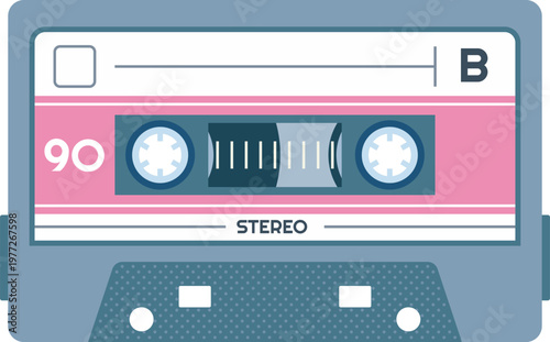 Audio cassette tape representing retro music playing
