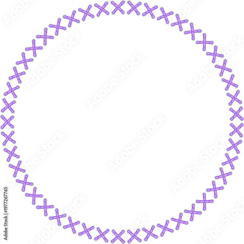 Purple cross stitch creating a circular border frame