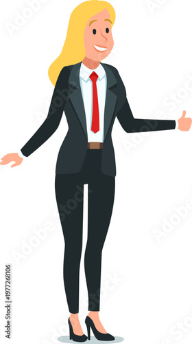 Businesswoman giving thumbs up gesture smiling professional success