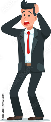 Businessman reacting to problem with stress and panic