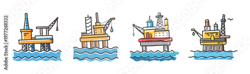 Offshore oil and gas platform in the sea, industrial energy extraction complex.