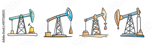 Silhouette of an oil derrick against a stark background, industrial energy extraction.