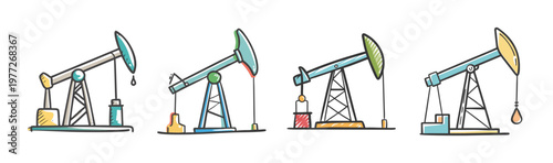 Industrial oil pumpjack extracting crude petroleum from the ground.