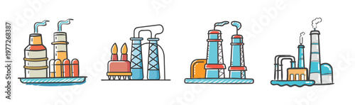 Icon of an industrial oil refinery stack emitting smoke into the sky.