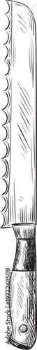 Serrated knife hand drawing for kitchen baking illustration
