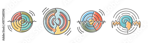 Seismic waves icon, symbolizing earthquakes and geological activity.