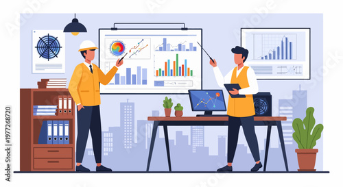 Two Businessmen Analyzing Data on Presentation Screen.