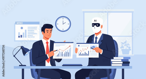 Two Businessmen Reviewing Financial Reports Together.