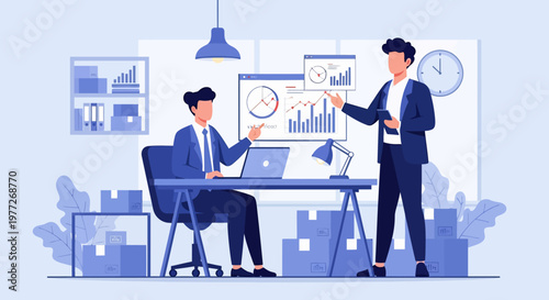 Two Businessmen Discussing Graphs and Charts.