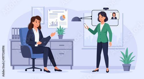 Two Women Discussing Business in Office.